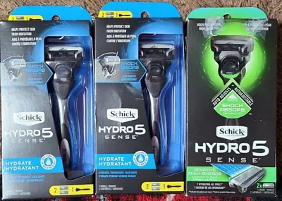 3 New Packages Men's Schick Hydro 5 Sense Hydrate Sensitive Razors Free Ship! • $20