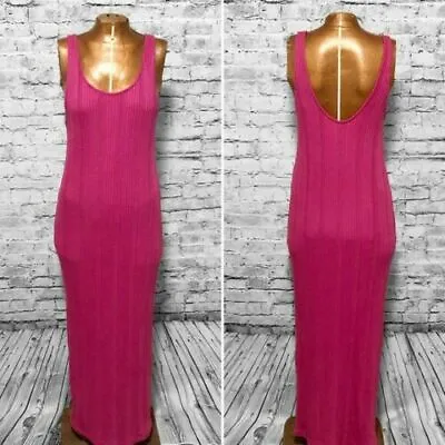 Zara Long Ribbed Maxi Midi Dress Pink Medium Bloggers Bodycon Soft Barbie Core  • $49.99