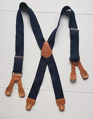 Carhartt Suspenders Navy Blue Utility 2  Wide Adjustable Straps Leather Workwear • $19