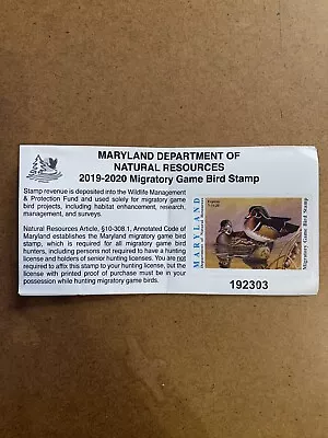 2019-2020 maryland department Of Natural Resources Migratory Game Bird Stamp • $20