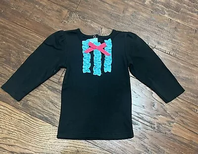 Mud Pie Baby Girls Black Shirt Size 12-18 Months Pink Bow Blue Ribbon B#3 • $3