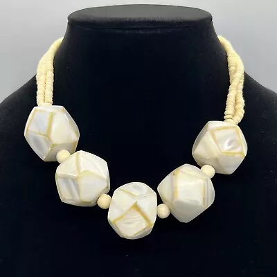 Vintage Bone And Mother Of Pearl MOP Beaded Collar Necklace • $22