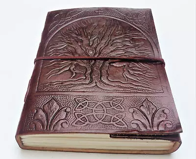 Fair Trade Handmade Tree Of Life Leather Journal Notebook Paint Scrapbook • £6.99