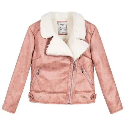 Mayoral Aviator Girl Jacket Pink Faux Fur 157 Cm T 12  13 14 • $59