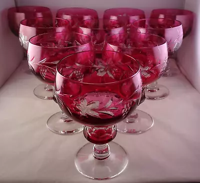 10 Val St. Lambert Red/Cranberry Cut To Clear Vignes Water Goblets • $395