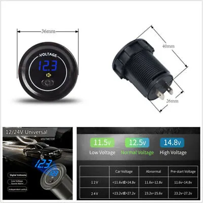Motorcycle Car LED Panel Display Voltmeter Low Voltage Alarm Independent Switch • $10.32