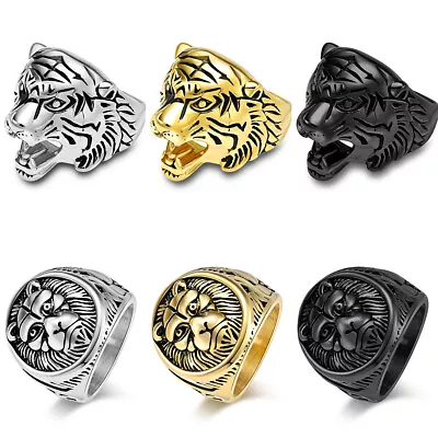 Punk Gothic Stainless Steel Tiger Head Biker Ring For Men Women Jewelry Size6-13 • $1.95