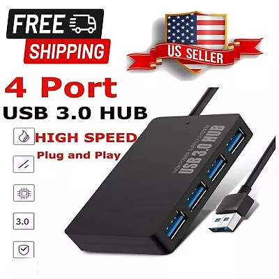 US 4 Port USB 3.0 Hub Cable  Power Adapter Splitter Multiple Extender For Laptop • $4.26