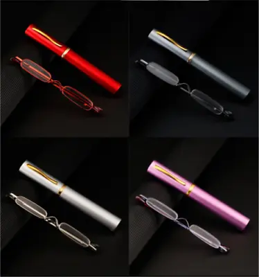 Spring Hinge Reading Glasses In Compact Aluminum Tube Hard Case Readers In Tube • $6.89