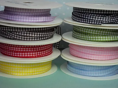 £0.99 • Buy Quality Woven Narrow Gingham Ribbon By The Metre, Choice Of Colours