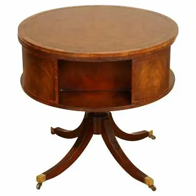 Regency Style Revolving Bookcase Drum Table Hand Dyed Whiskey Brown • $2303.34
