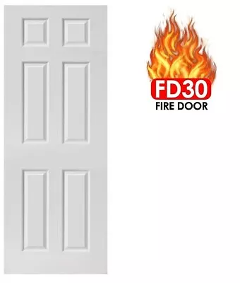 ✅ BRANDED Internal White Primed Fire Door 6 Panel Smooth Victorian Style FD30 • £95