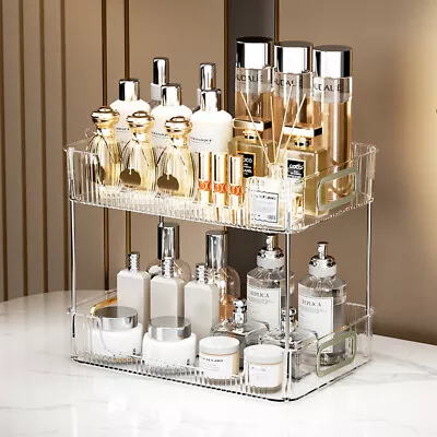 2 Tier Cosmetic Makeup Holder Storage Shelf Countertop Organizer Perfume Stand • £11.94