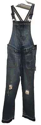 Maternity Overalls Jeans Sz. XS Elastic Panel Stretch Indigo Blue Distressed NWT • $26.99