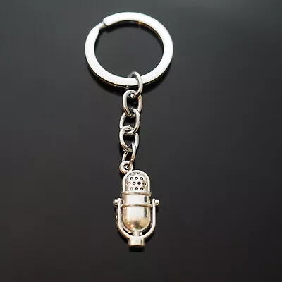 Vintage Microphone Silver Pendant Keychain Music Singer Radio Gift • $6.99