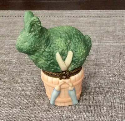 1999 M. Bastin Porcelain Topiary Bunny Rabbit Hinged Trinket Box Garden Shears • $9