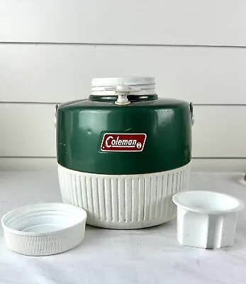 Vintage 1972 COLEMAN Water Jug Drink Dispenser Cooler Green/White  1 Gallon • $35