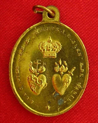 Antique  JESUS MARY SACRED HEART Medal SAINT SULPICE French Religious Holy Medal • $39.99