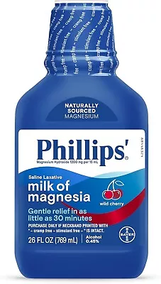 Phillipsâ€™ Milk Of Magnesia Liquid Laxative Wild Cherry Flavor 26 Oz Stimulant • $13.99