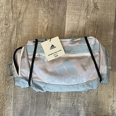 New Adidas Defender Iv Small Duffel Gym Bag Gray/ Wonder Blue/white • $29.99