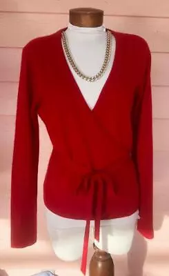 100% CASHMERE True Wrap Sweater Sz M Lipstick Red SO SOFT Wonderful Find! • $26.99