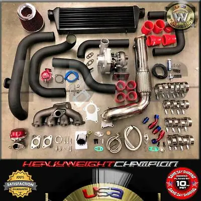 RED B18 DC2 Integra GS-R Bolt-On Turbo Kit T3/T4 CHARGER KEEP AC PW 245HP@10PSI • $924.88