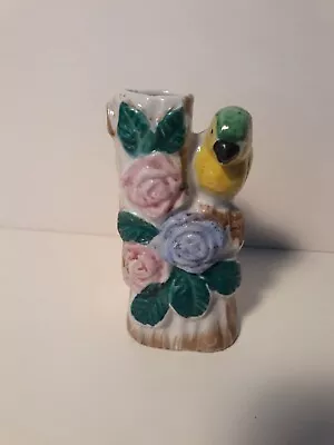 Ceramic Bud Vase Made In Japan Flowers And Parrot • $5