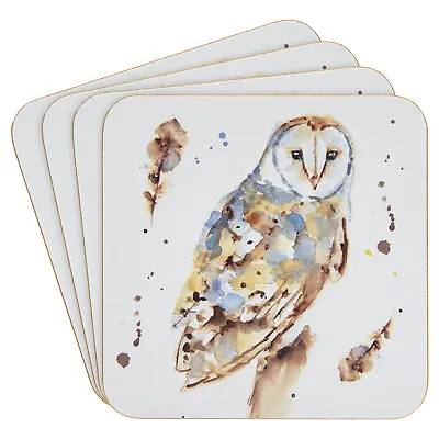 £3.95 • Buy 4-Set Coasters CountryLife Artistic Barn Owl Table Mats Mug Cup Floral Tableware