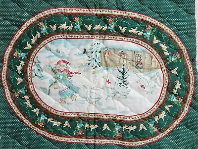 6 Vintage Wamsutta Quilted Christmas Placemats Fabric Panel Girl Geese Polka Dot • $24.99