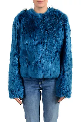 Versace Women's Blue Real Fur Lama Silk Leather Jacket US M IT 42 • $2999.99