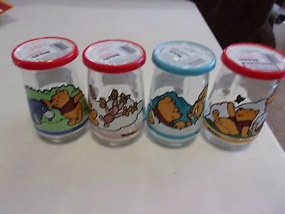 Winnie The Pooh's Grand Adventure 1997 Welch's Glass Jelly Jars Lot Of 4 W/Lids • $8.99