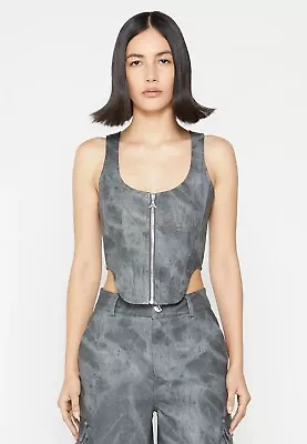 NWT Maniere De Voir Vintage Marble Leather Corset Top Gray US 10 • $10