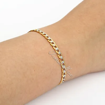 4mm 7/8/9  Gold Filled Bracelet Curb Chain GF Wristband Silver&Gold Tone Jewelry • $8.59