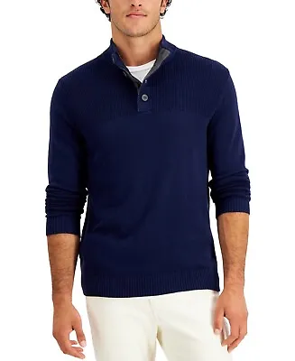 MSRP $60 Club Room Men's Ribbed Four-Button Sweater Blue Size Medium • $49.19