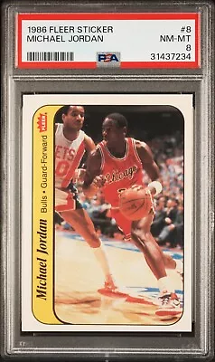 1986 Fleer Basketball Sticker #8 Michael Jordan Rookie Card Graded PSA 8 NM MINT • $1299.99