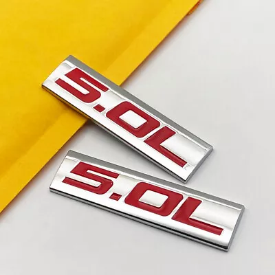 2x Silver Chrome Red 5.0L Metal Badge Log0 5.0 Engine V6 V8 Racing SUV Emblem • $9.99