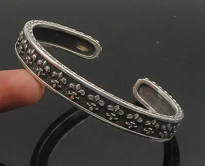 PHILIP GAVRIEL 925 Silver - Vintage Oxidized Fleur De Lis Cuff Bracelet - BT9160 • $333.10