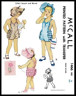 McCall 1466 PATTERN Sunsuit Playsuit & Bonnet Toddler GIRLS • $5.49