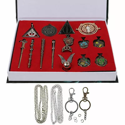 Harry Potter Magical Wands Ring Necklace Pin Xmas Gift Cosplay 15 Piece Box Set • $21.59