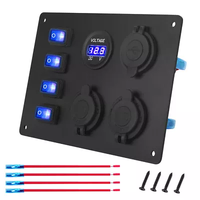 4 Gang 12V Switch Panel Rocker USB ON-OFF Toggle Marine Boat Truck Waterproof AU • $24.99