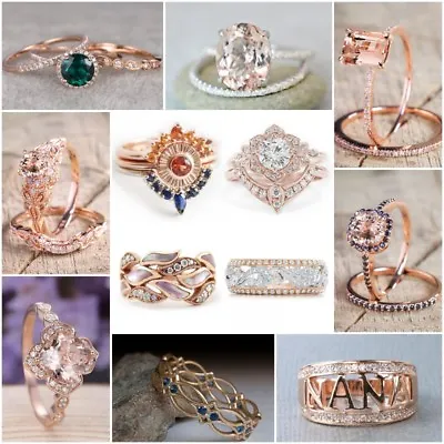 £2.39 • Buy Fashion Women Rose Gold Plated Sapphire Gemstone Ring Wedding Jewelry Sz5-10