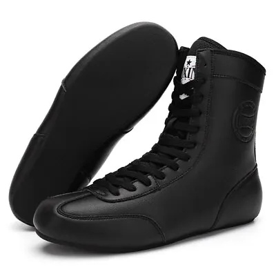 Professional Men's High Top Boxing Shoes Wrestling Boots Training Footwear Black • $75.44