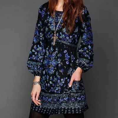 Free People Sequin Matroyshka Russian Doll Tunic Dress Sz 2 Black Embroidered • $65