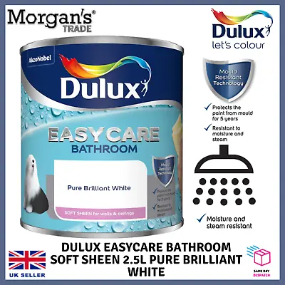Dulux Easycare Walls Ceiling Bathroom Paint Soft Sheen 2.5L Pure Brilliant White • £20.99