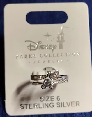 Disney Parks Mickey Double Icon Swarovski Crystals Sterling Silver Ring Size 6 • $29.95