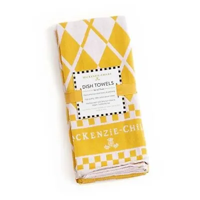 Brand New Mackenzie Childs Argyle Dish Towels - Yellow - Set Of 3 • $35