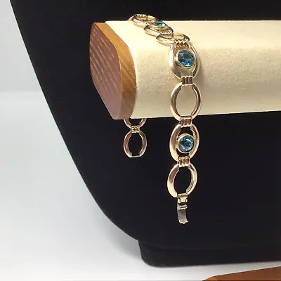 Simmons Gold Plated Bracelet Blue Stones Vintage 12mm 7” • $59