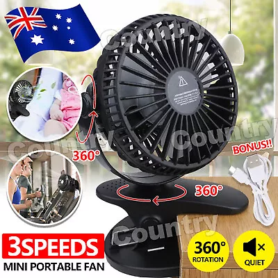 $7.95 • Buy Portable Travel Fan Rechargeable USB Clip On Mini Desk Fan With 3 Speeds AU