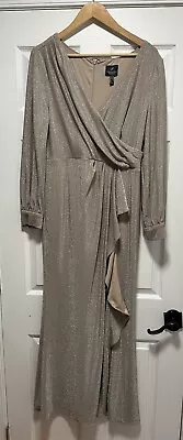 Adrianna Papell Champagne Long Sleeve Dress Size 14P With Slit  • $59.99