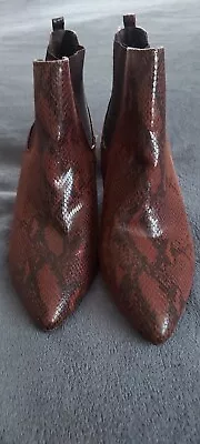 Womans M&S Tan Ankle Boots Size7 Wide Fit Snakeprint Pointed Toe Worn Once • £3